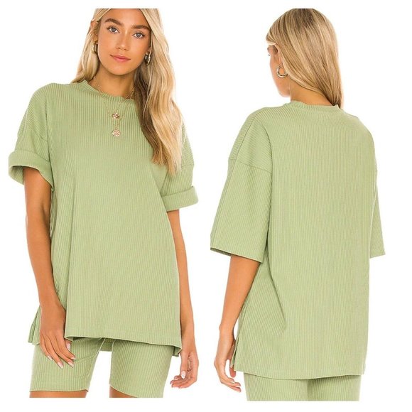 Zulu & Zephyr Tops - NWT $150 Zulu & Zephyr Classic Ribbed Knit Oversized Tee T-Shirt Tallow Green